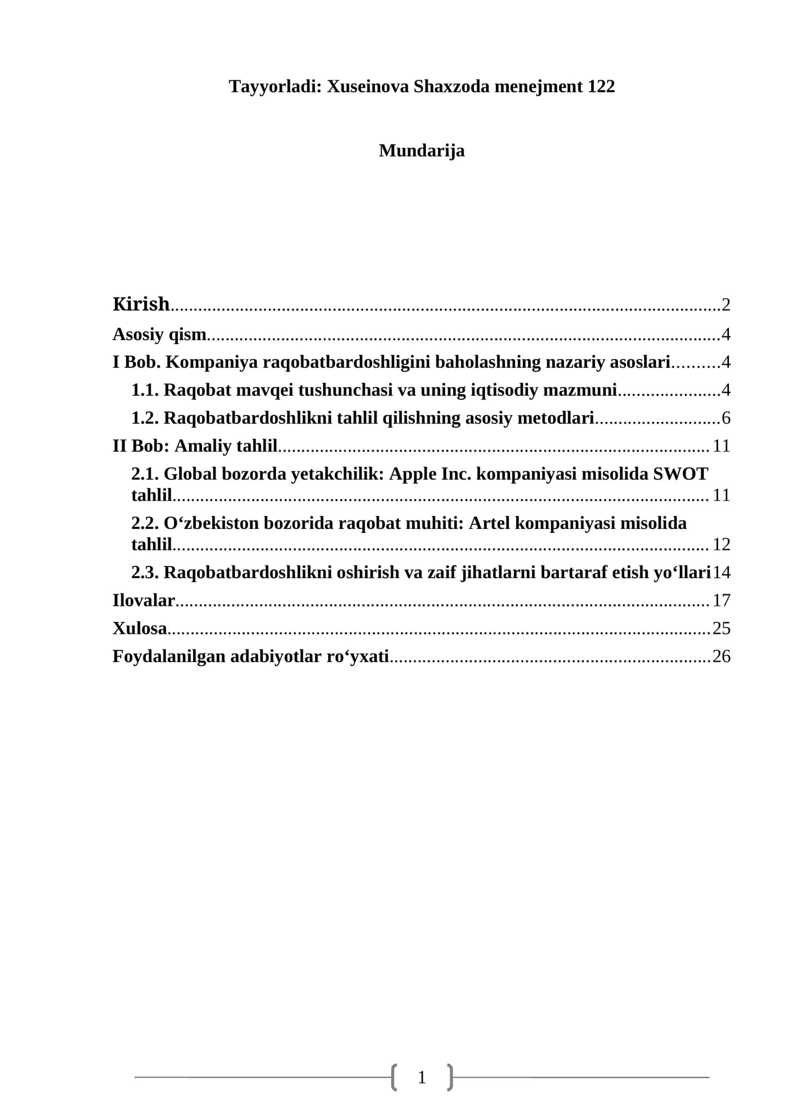 Kampaniya raqobat mavqeining kuchli va zaif jihatlar
