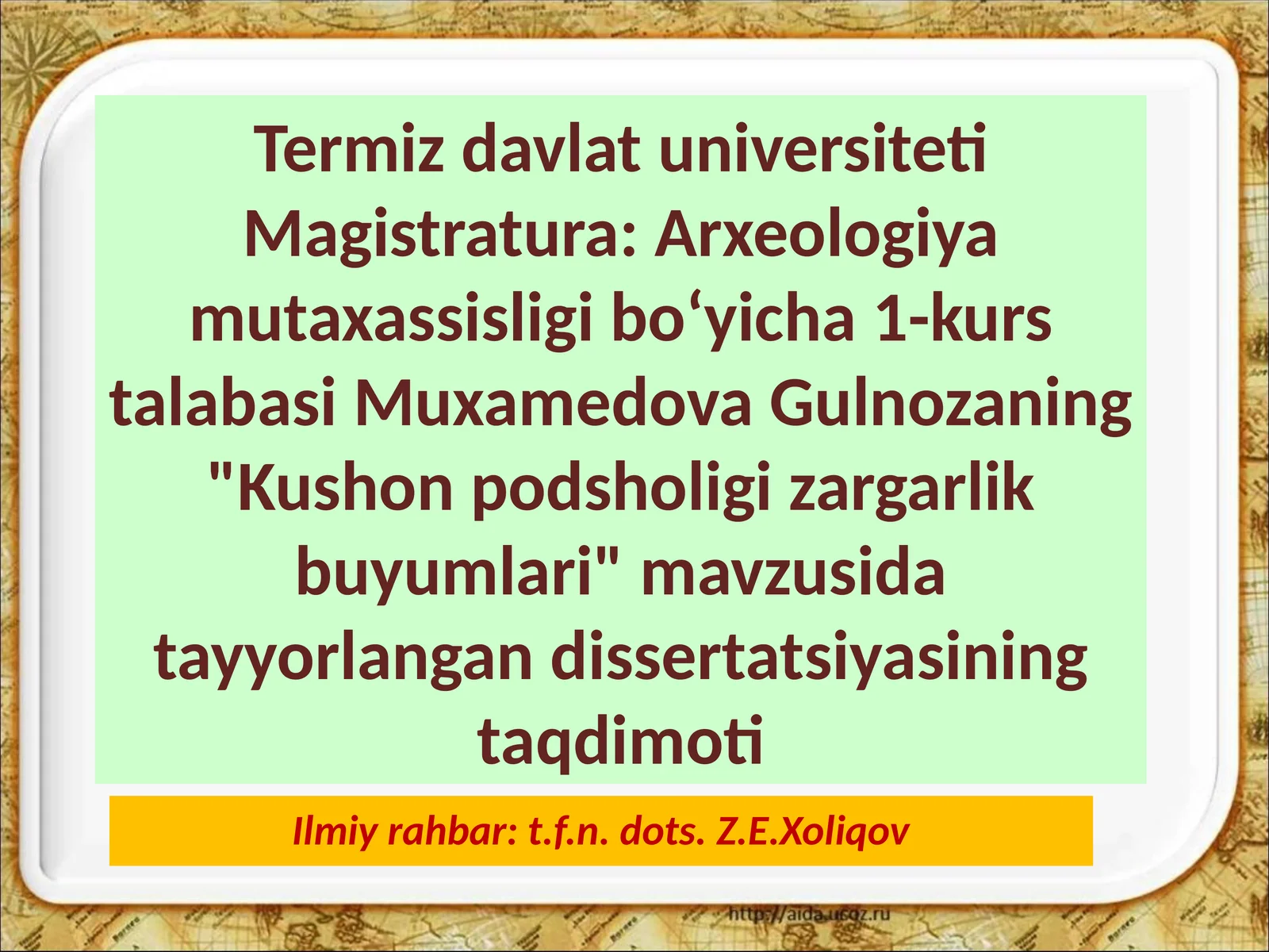 Kushon podsholigi zargarlik buyumlari dissertatsiyasi