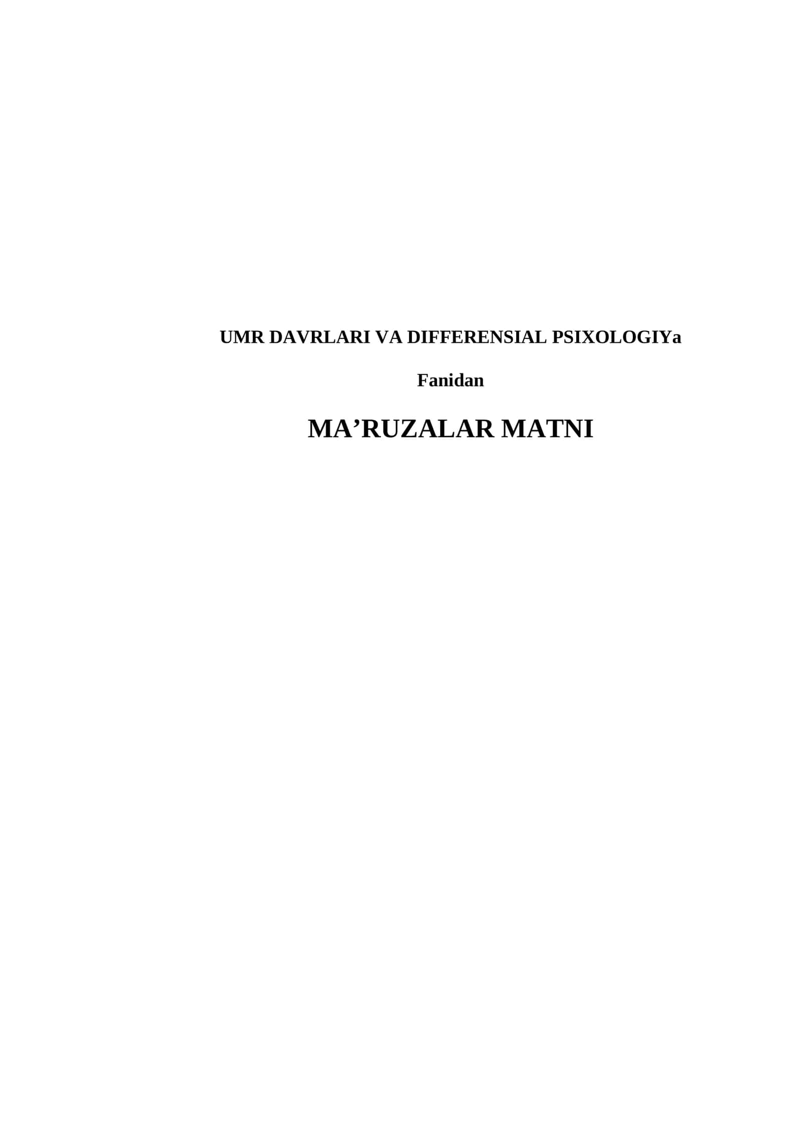 Differensial psixologiyaning predmeti
