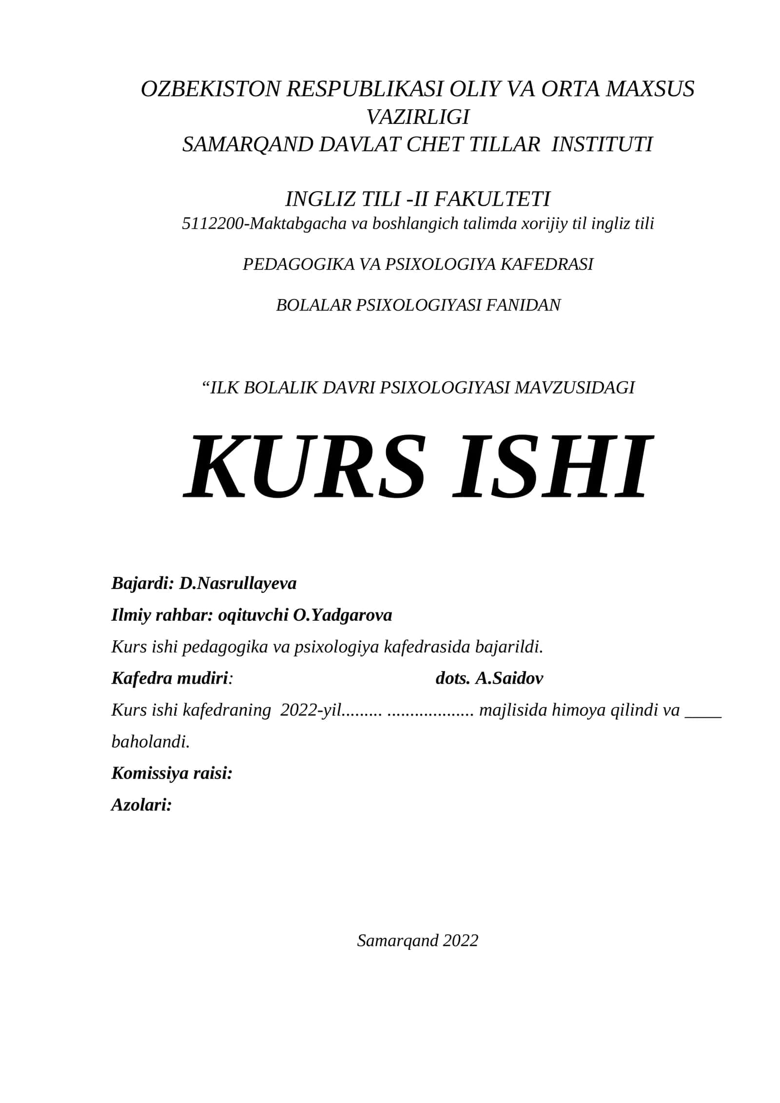 ILK BOLALIK DAVRI PSIXOLOGIYASI