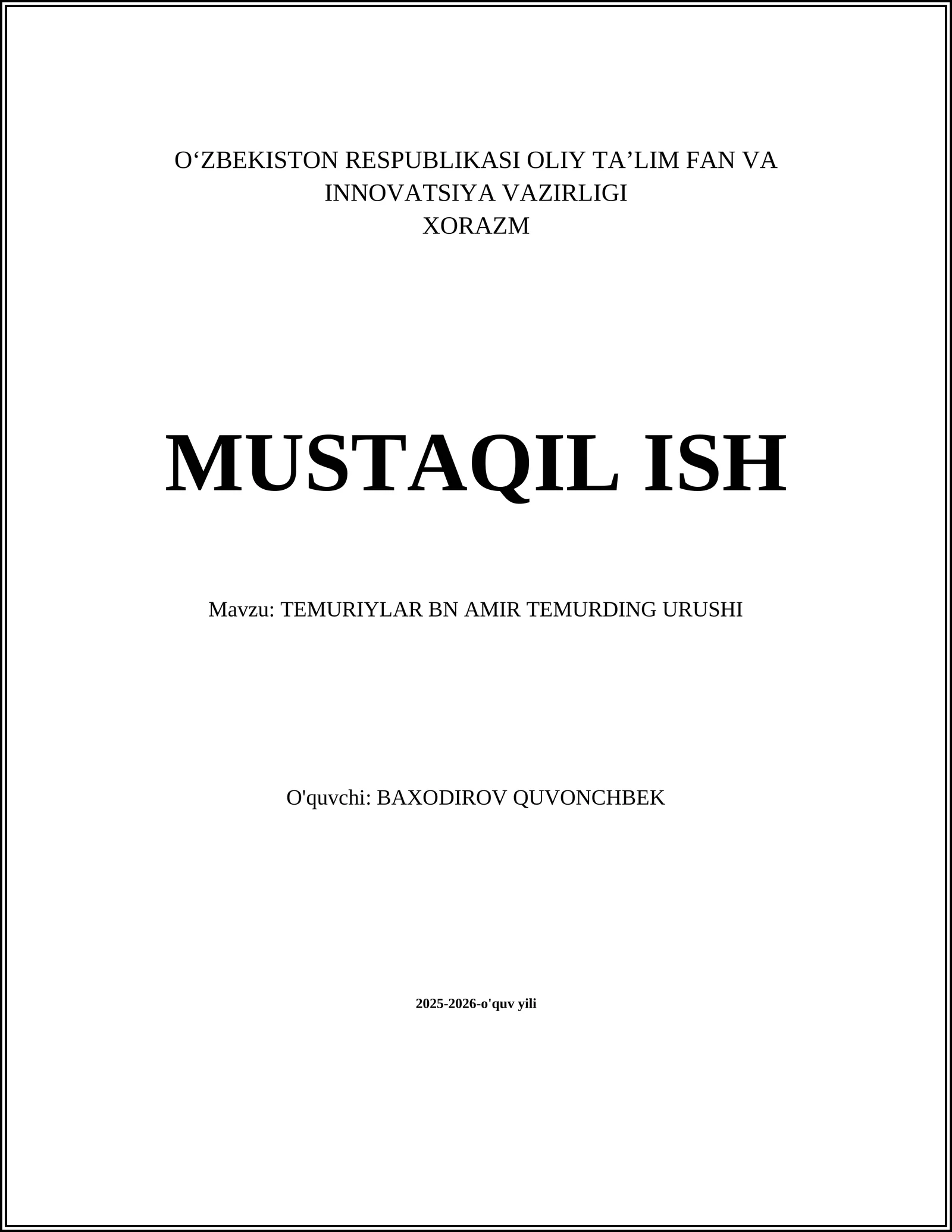 TEMURIYLAR BN AMIR TEMURDING URUSHI