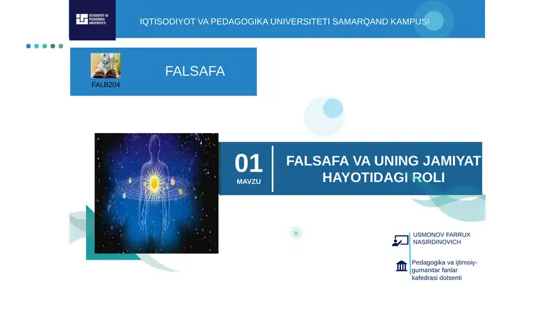FALSAFA VA UNING JAMIYAT HAYOTIDAGI ROLI