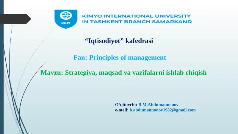 Strategiya, maqsadvavazifalarni ishlab chiqish