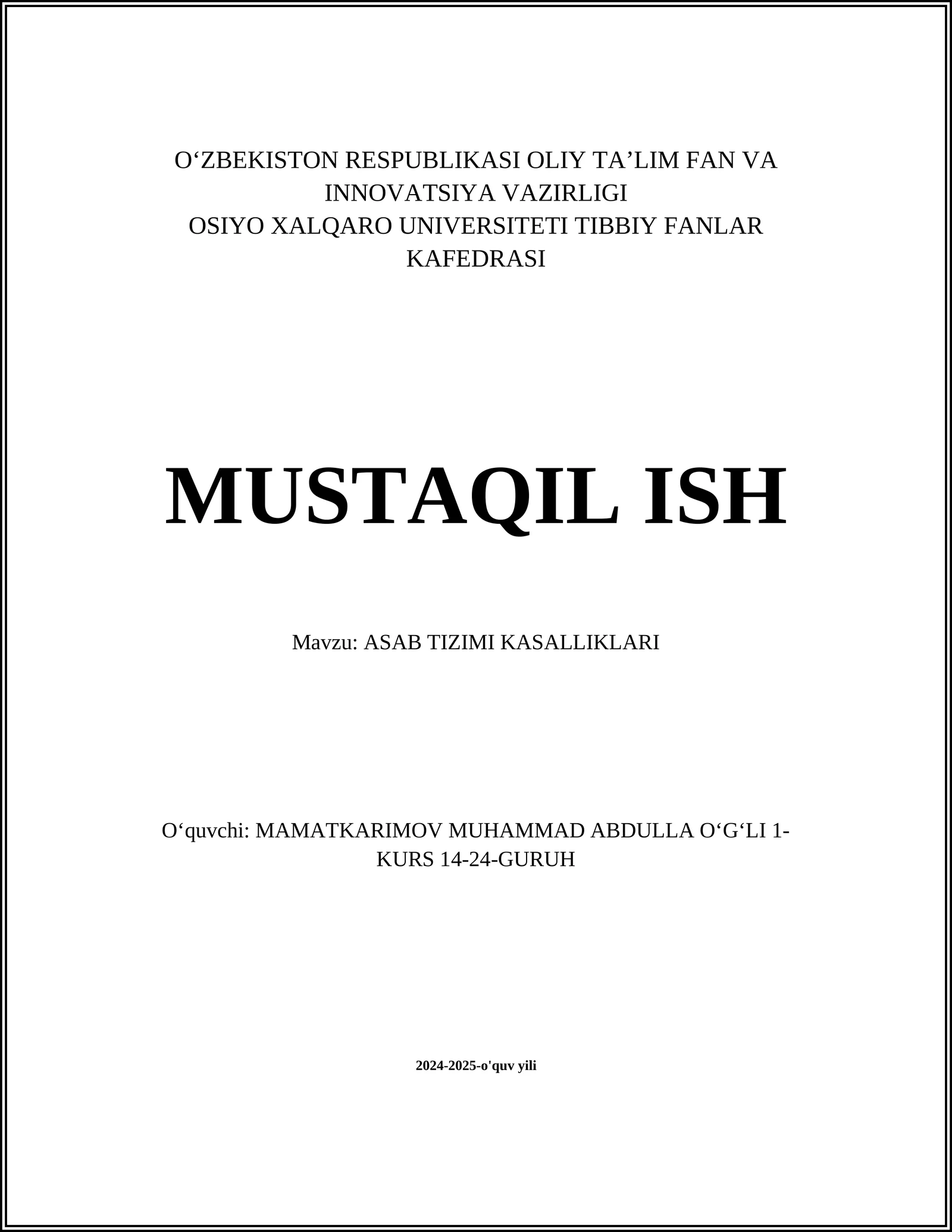 ASAB TIZIMI KASALLIKLARI
