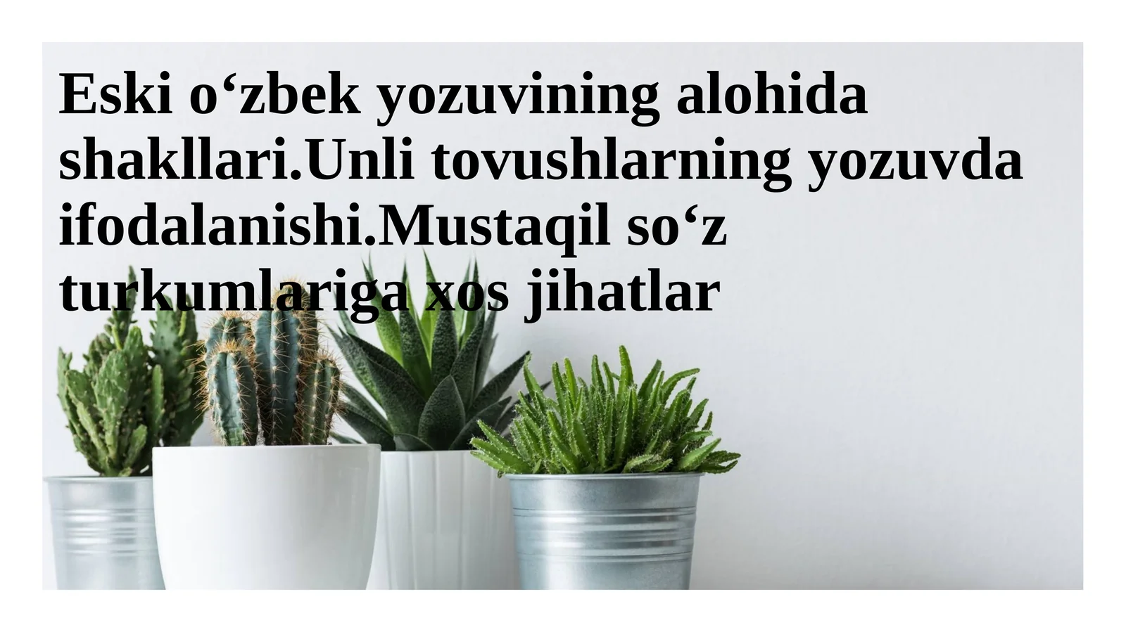 Eski oʻzbek yozuvining alohida shakllari.Unli tovushlarning yozuvda ifodalanishi.Mustaqil soʻz turkumlariga xos jihatlar