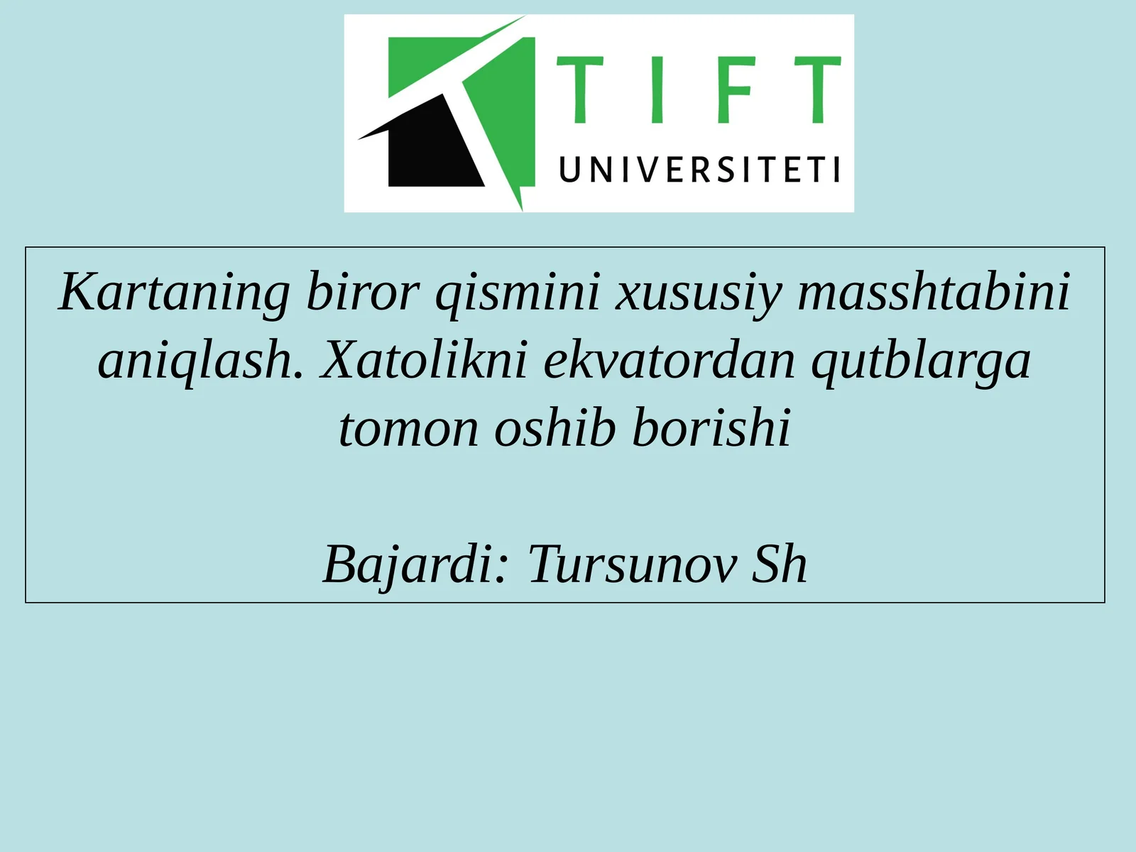 Kartaning biror qismini xususiy masshtabini aniqlash