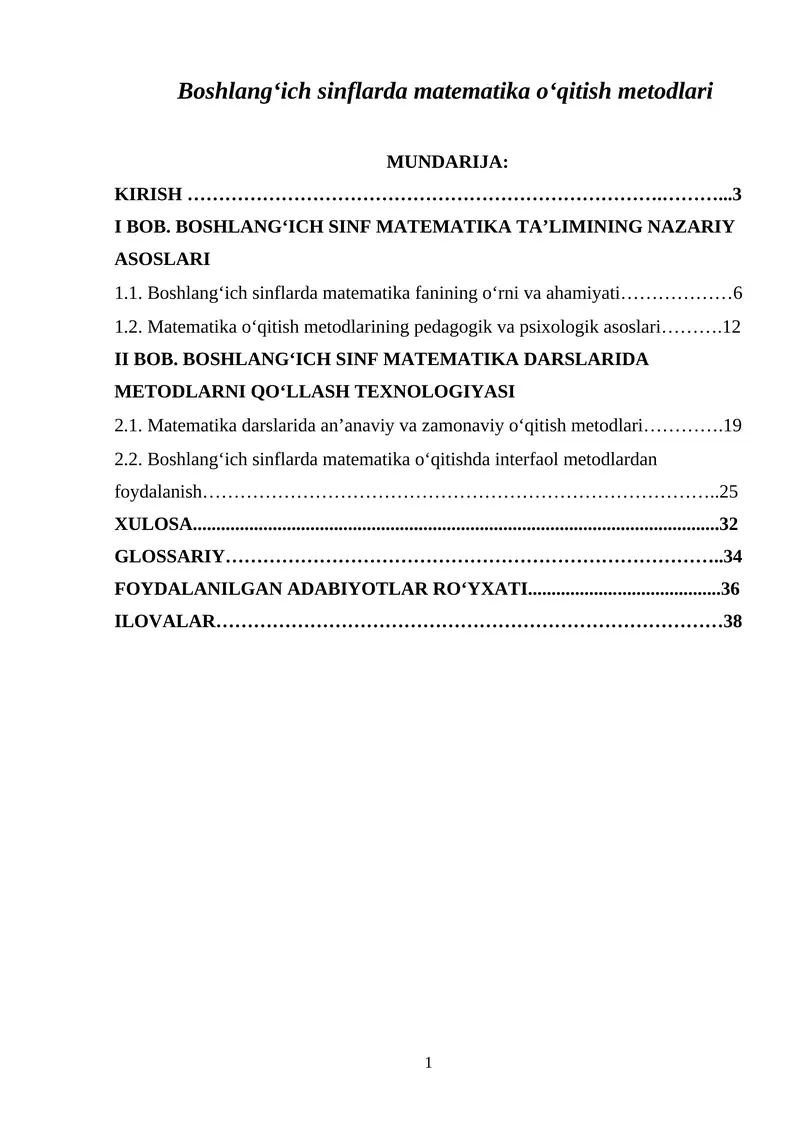 Boshlang'ich sinflarda matematika o'qitish metodlari