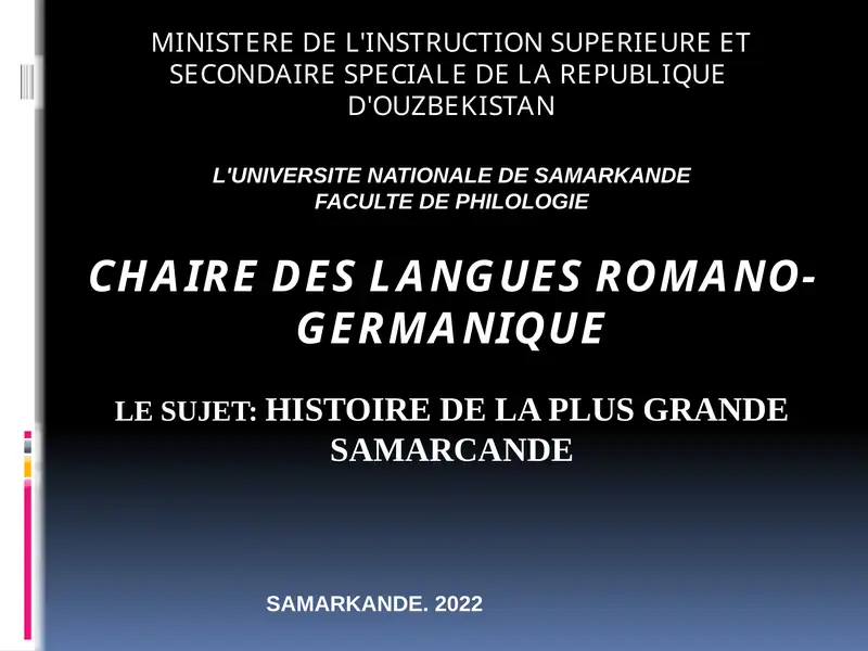 HISTOIRE DE LA PLUS GRANDE SAMARCANDE