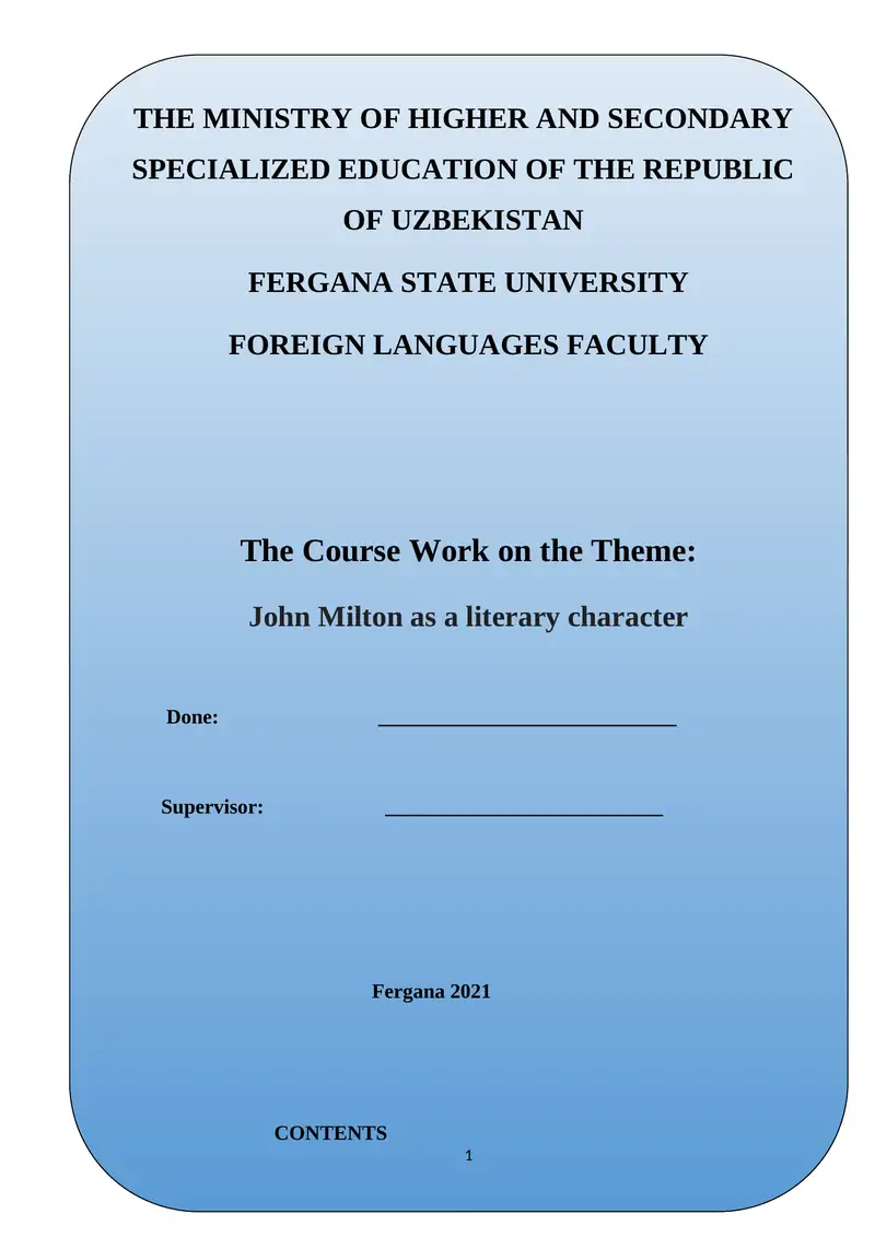 Course Work on John Milton