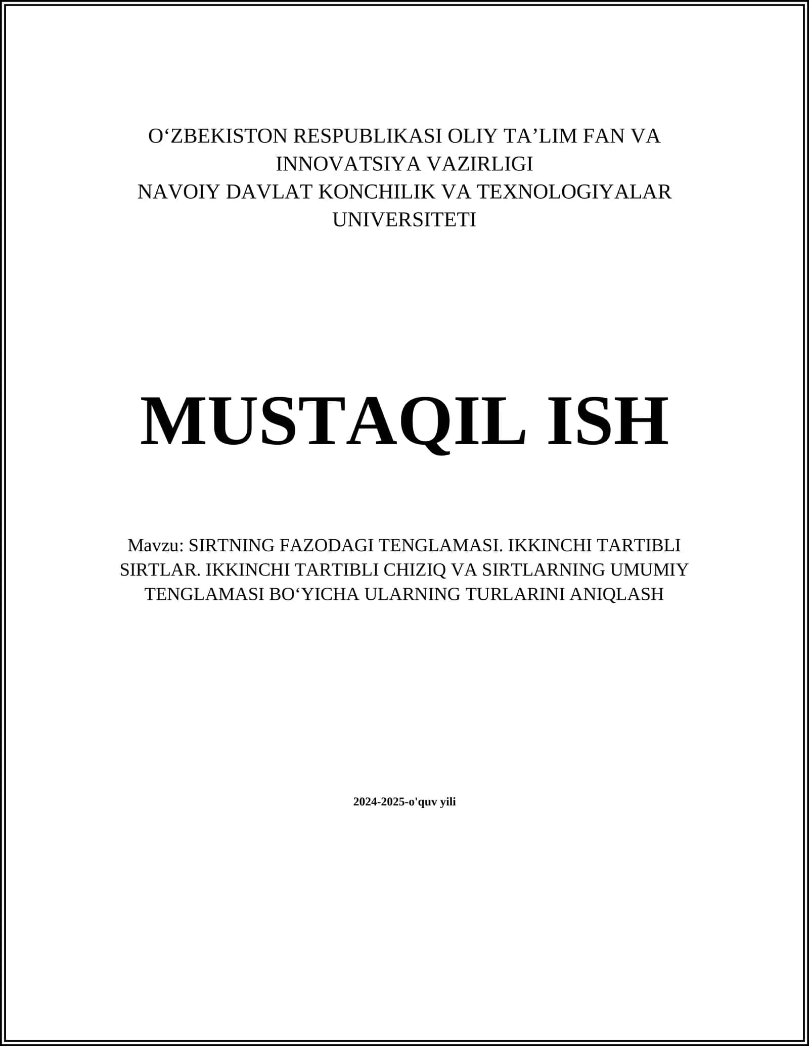 Sirtning fazodagi tenglamasi