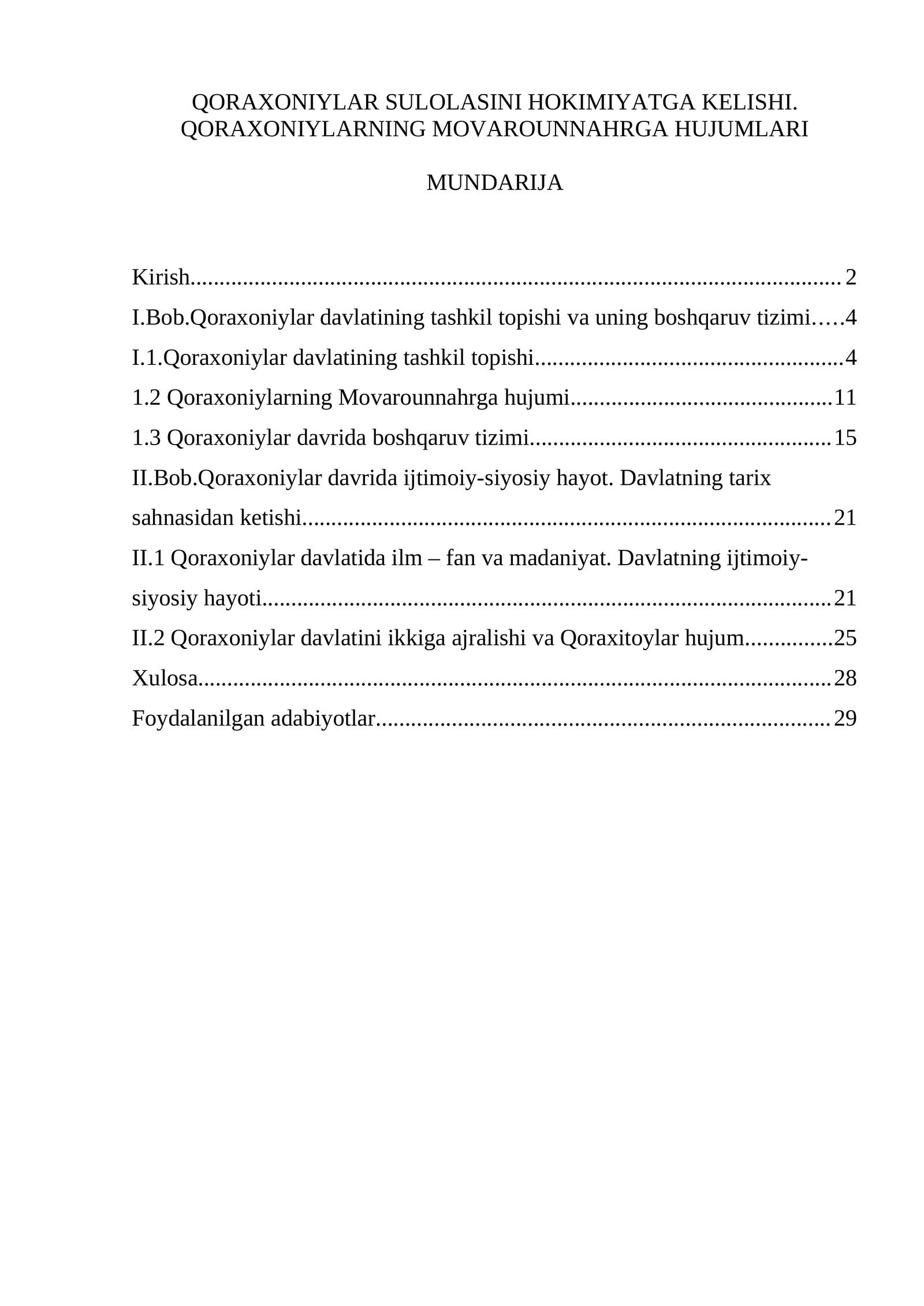 QORAXONIYLAR SULOLASINI HOKIMIYATGA KELISHI. QORAXONIYLARNING MOVAROUNNAHRGA HUJUMLARI