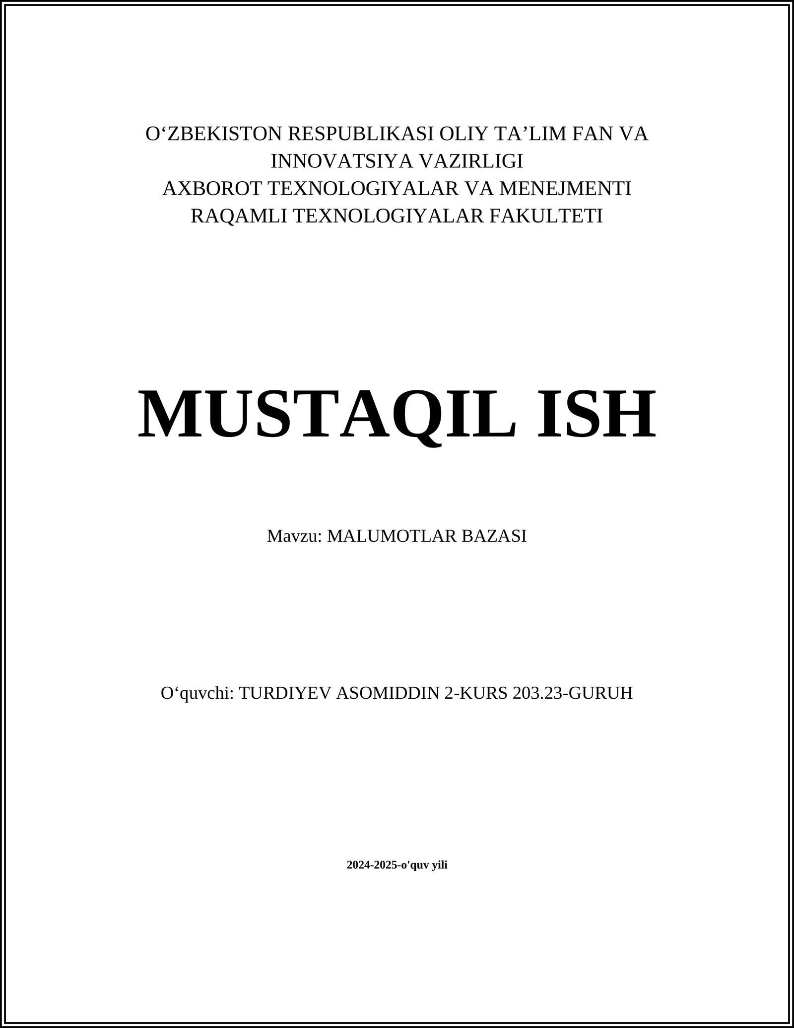 MALUMOTLAR BAZASI