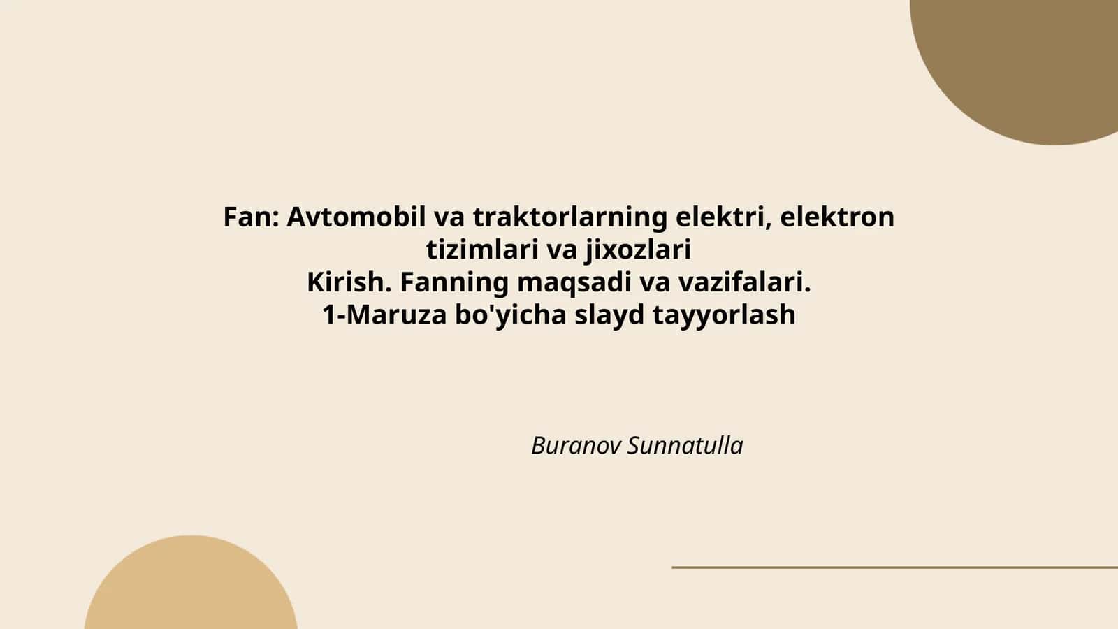Avtomobil va traktorlarning elektri, elektron tizimlari va jixozlari