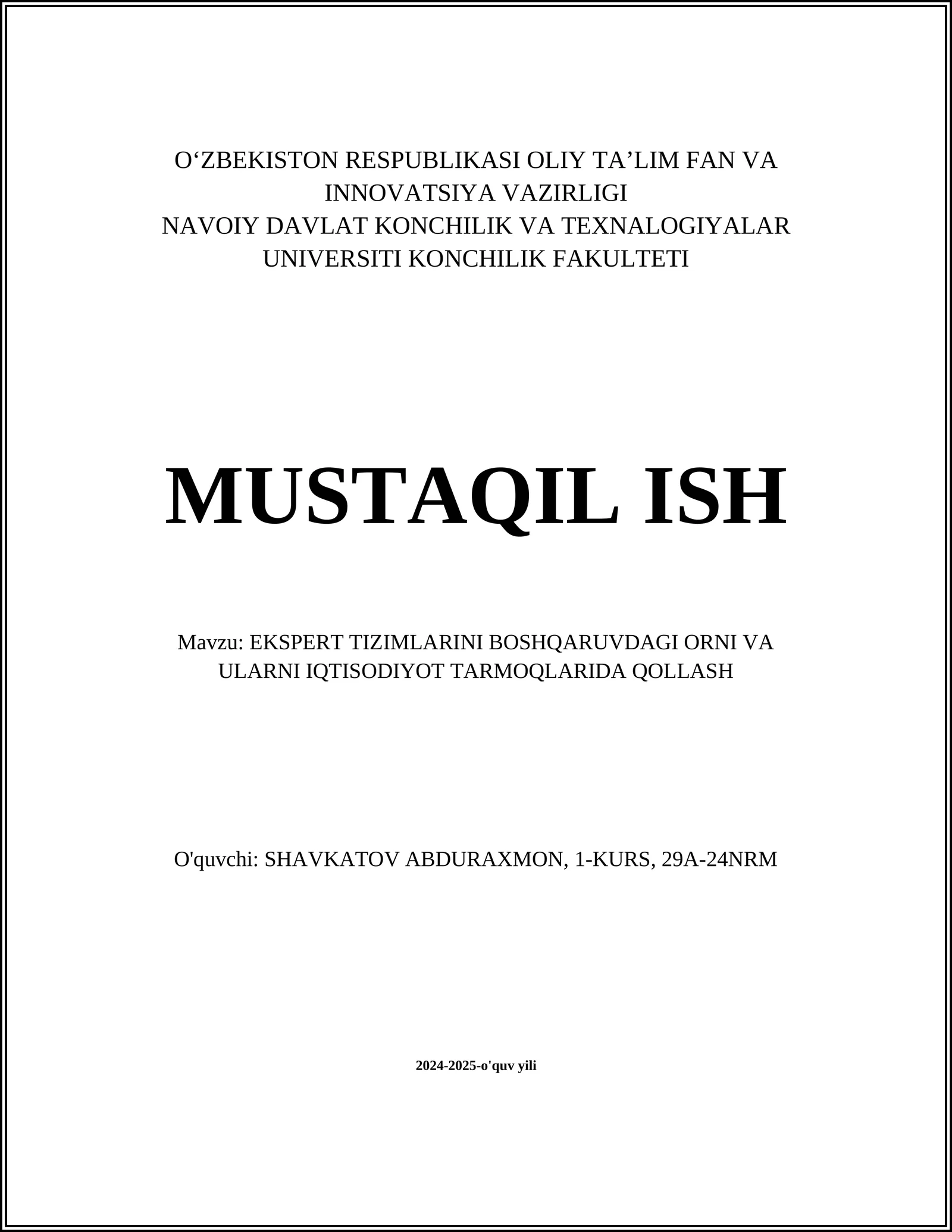 Ekspert Tizimlari Boshqarish