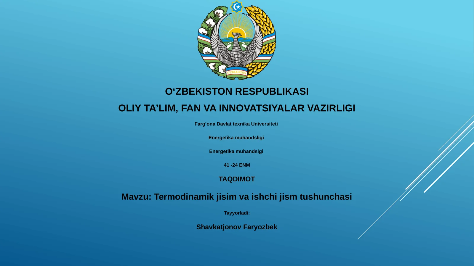 Termodinamik jisim va ishchi jism tushunchasi