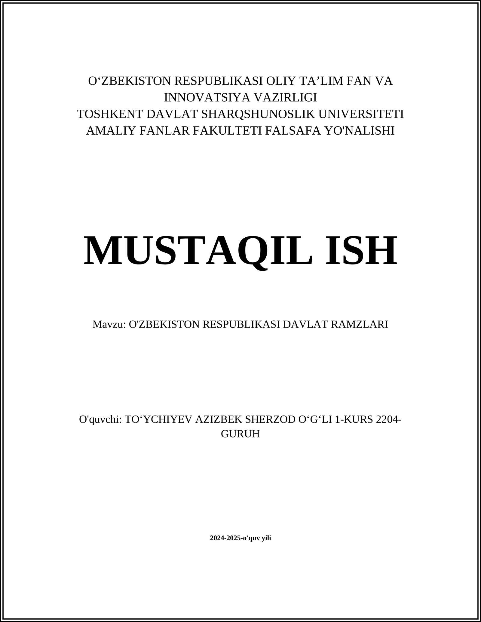 O'ZBEKISTON RESPUBLIKASI DAVLAT RAMZLARI