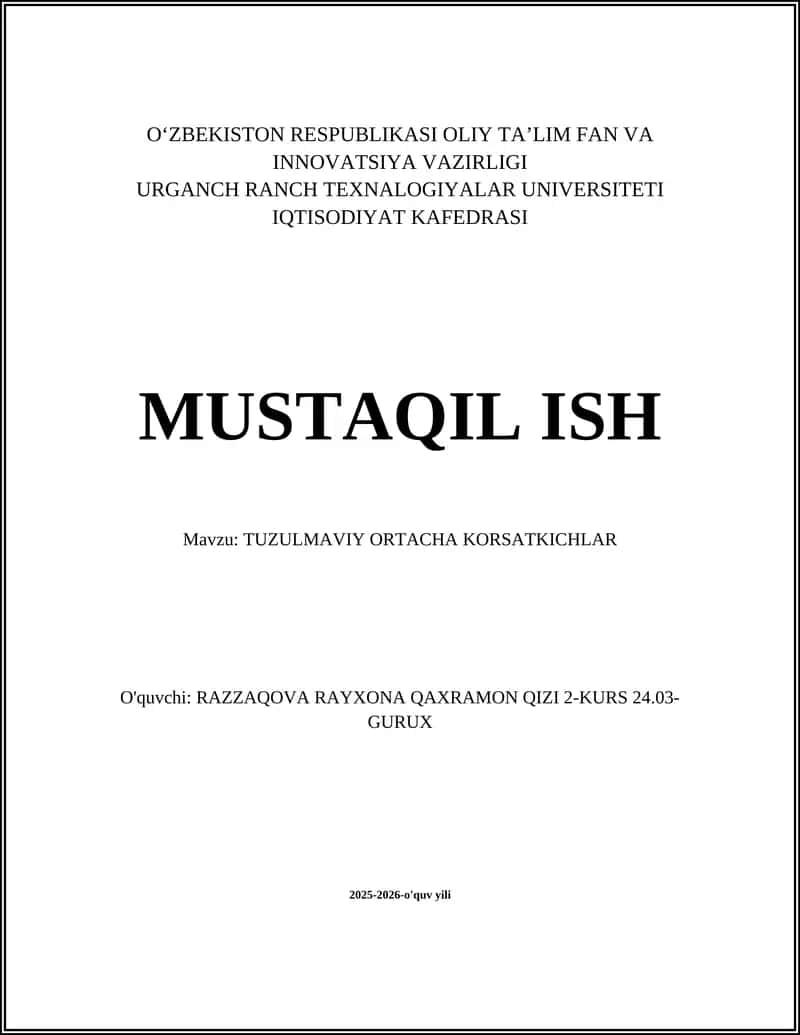 TUZULMAVIY ORTACHA KORSATKICHLAR
