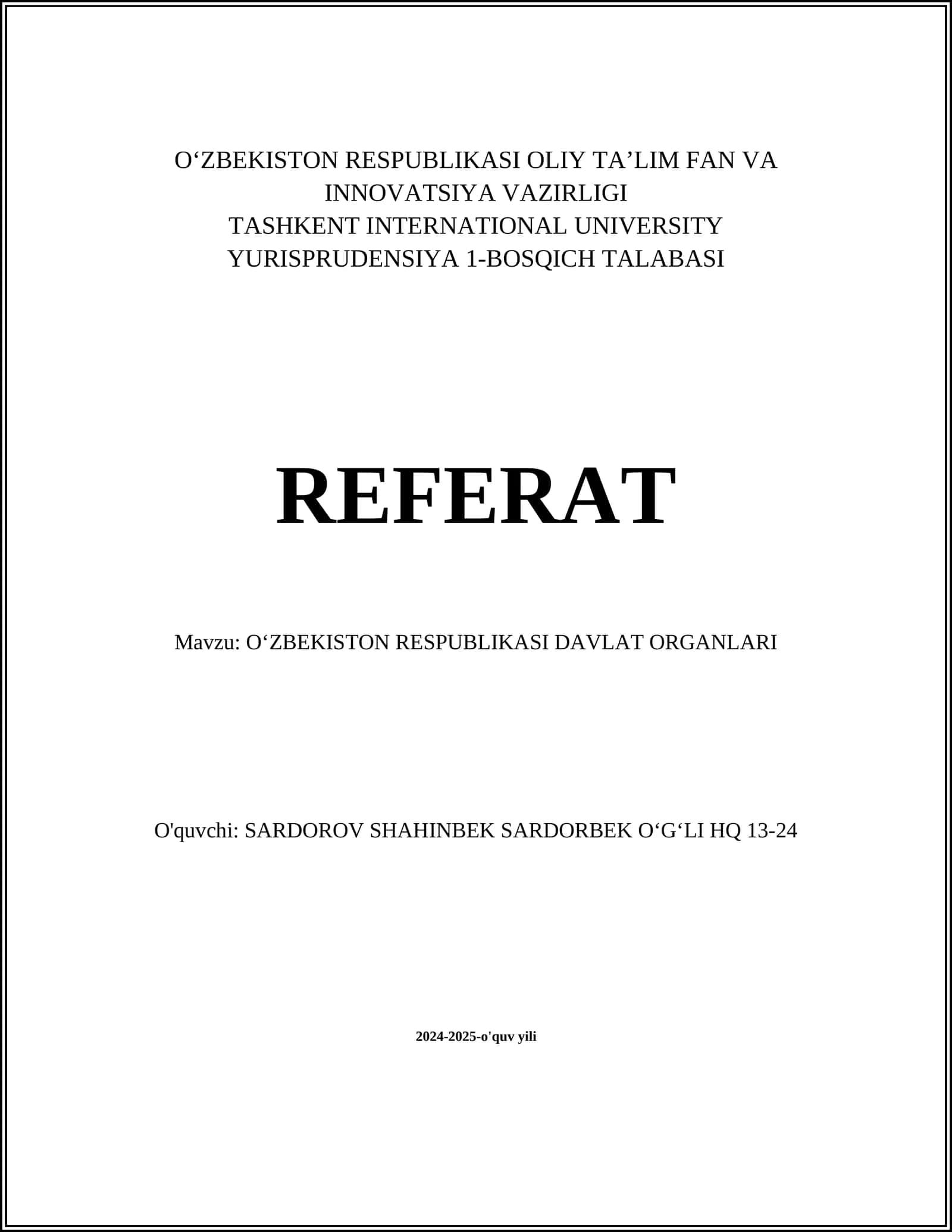 OʻZBEKISTON RESPUBLIKASI DAVLAT ORGANLARI