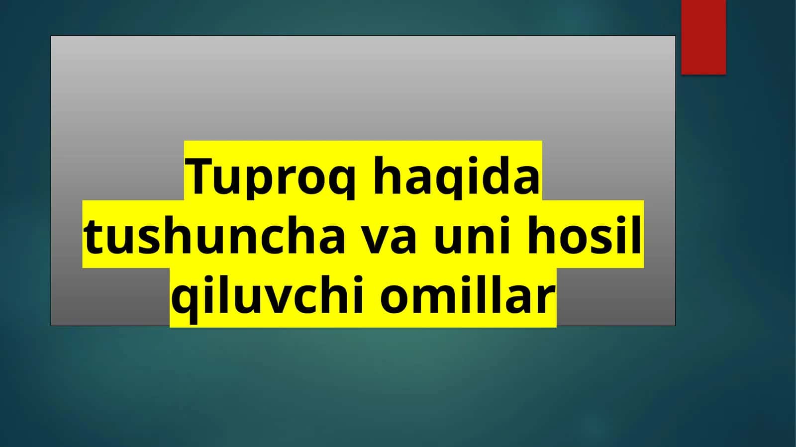 Tuproq haqida tushuncha va uni hosil qiluvchi omillar