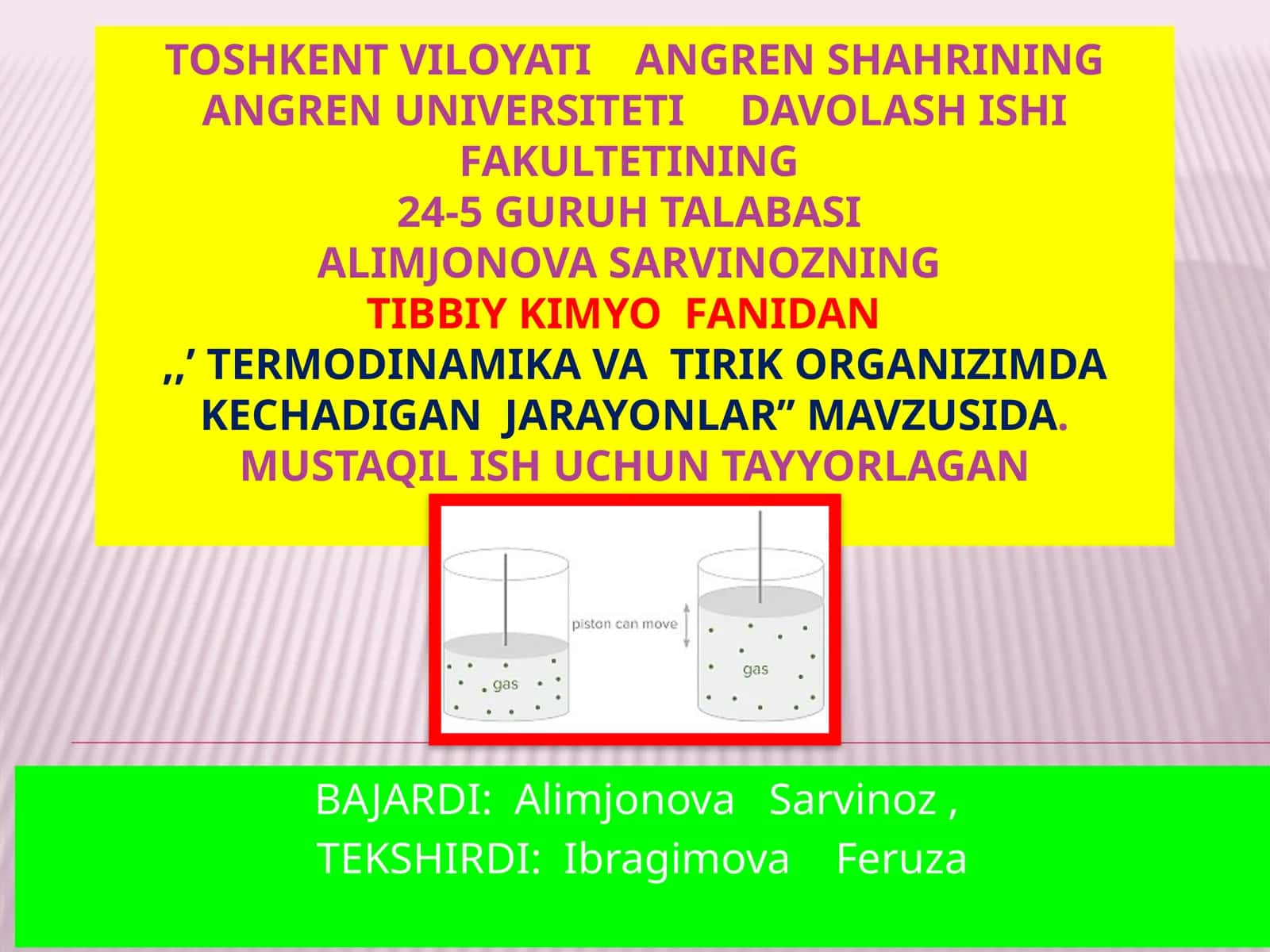 Termodinamika va tirik organizimda kechadigan jarayonlar