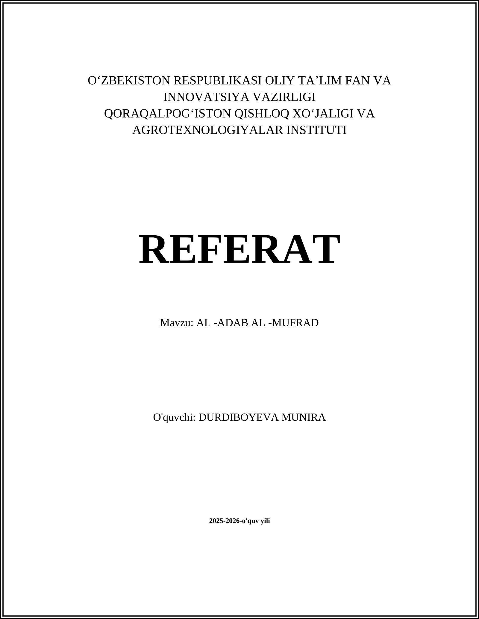 AL-ADAB AL-MUFRAD