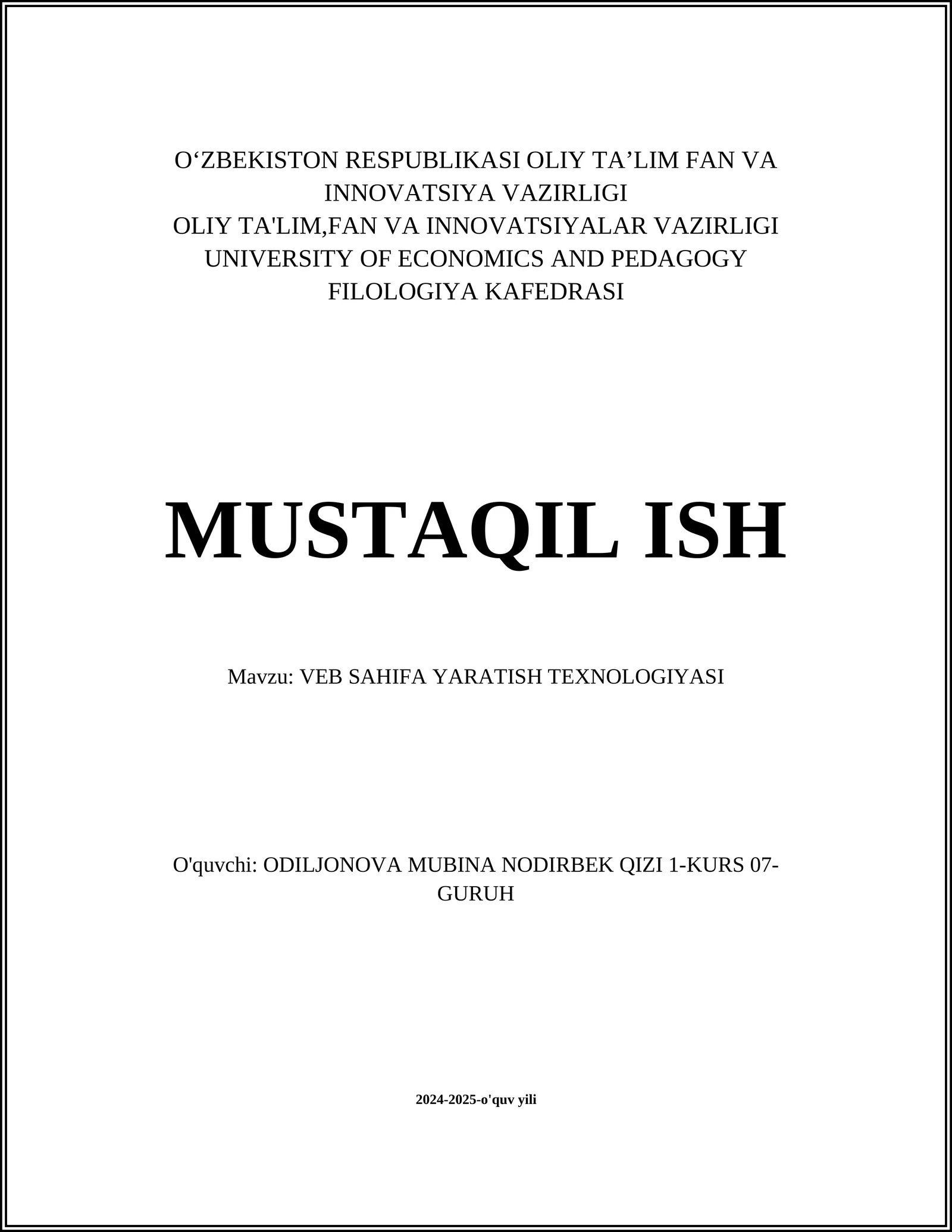 VEB SAHIFA YARATISH TEXNOLOGIYASI