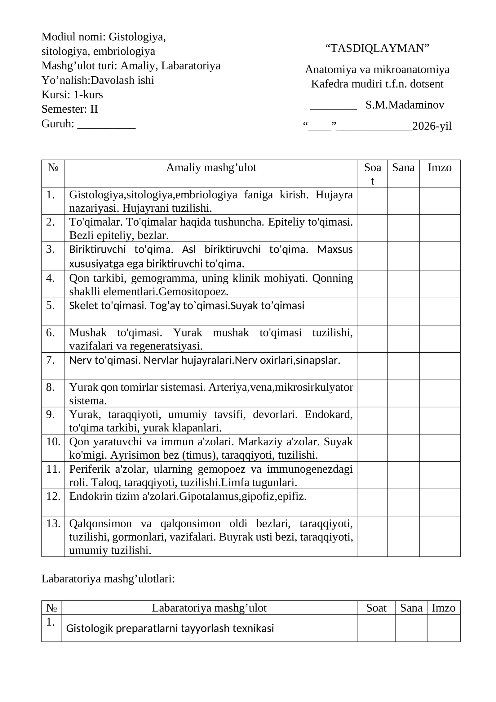 TASDIQLAYMAN Anatomiya va mikroanatomiya