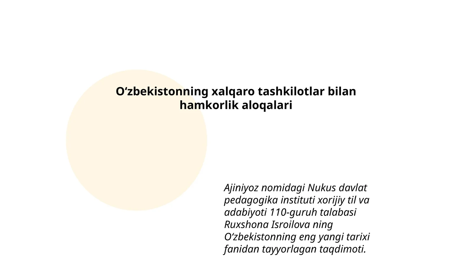 Oʻzbekistonning eng yangi tarixi fanidan tayyorlagan taqdimoti