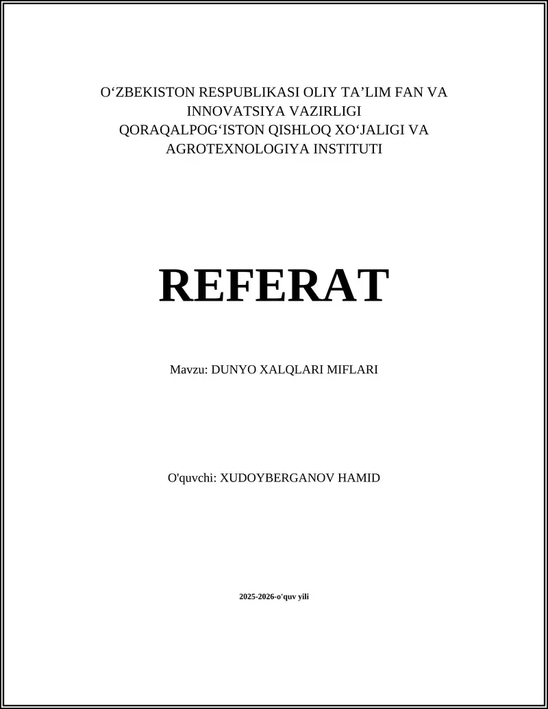 DUNYO XALQLARI MIFLARI