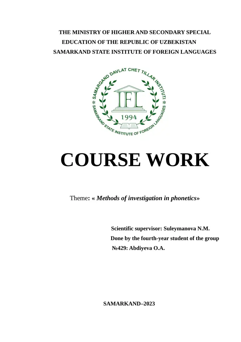 Methods of investigation in phonetics