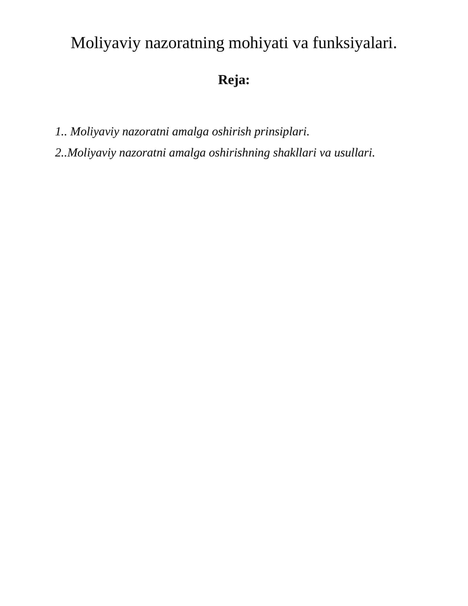 Moliyaviy nazoratning mohiyati va funksiyalari