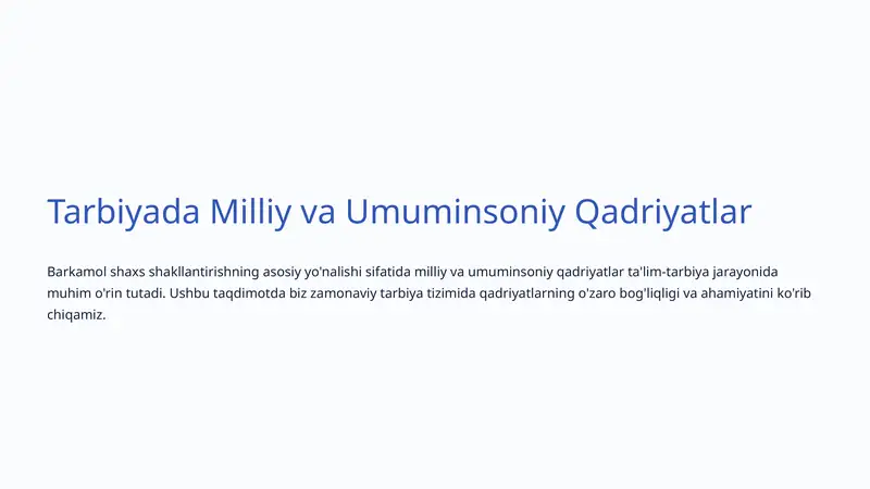 Tarbiyada Milliy va Umuminsoniy Qadriyatlar