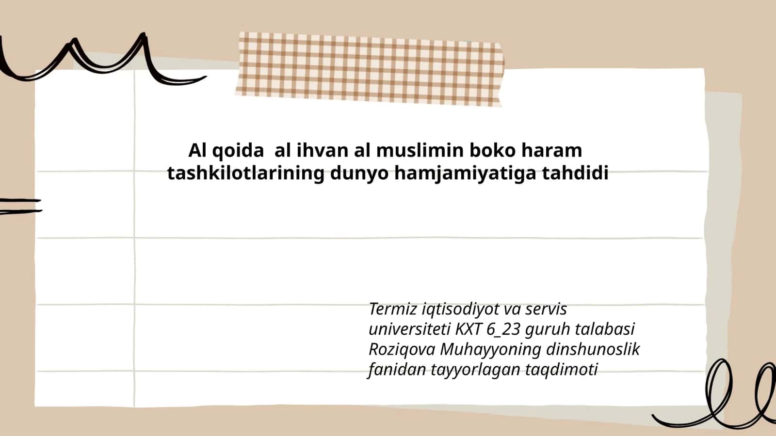 Roziqova Muhayyonning dinshunoslik fanidan tayyorlagan taqdimoti