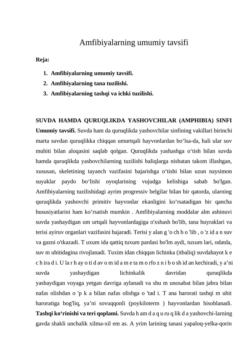 Amfibiyalarning umumiy tavsifi