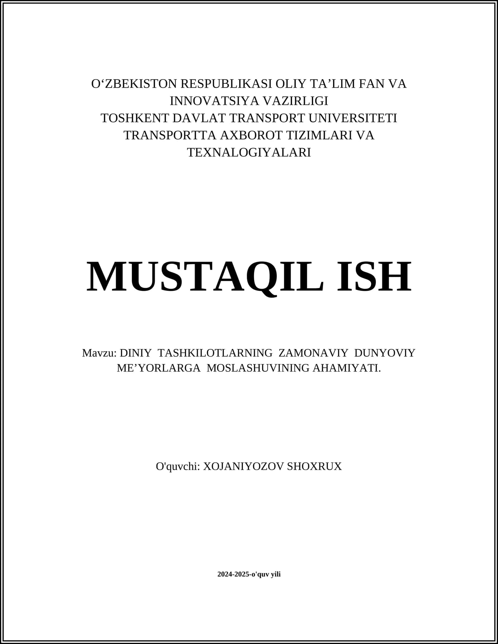 DINIY TASHKILOTLARNING ZAMONAVIY DUNYOVIY MEʼYORLARGA MOSLASHUVINING AHAMIYATI