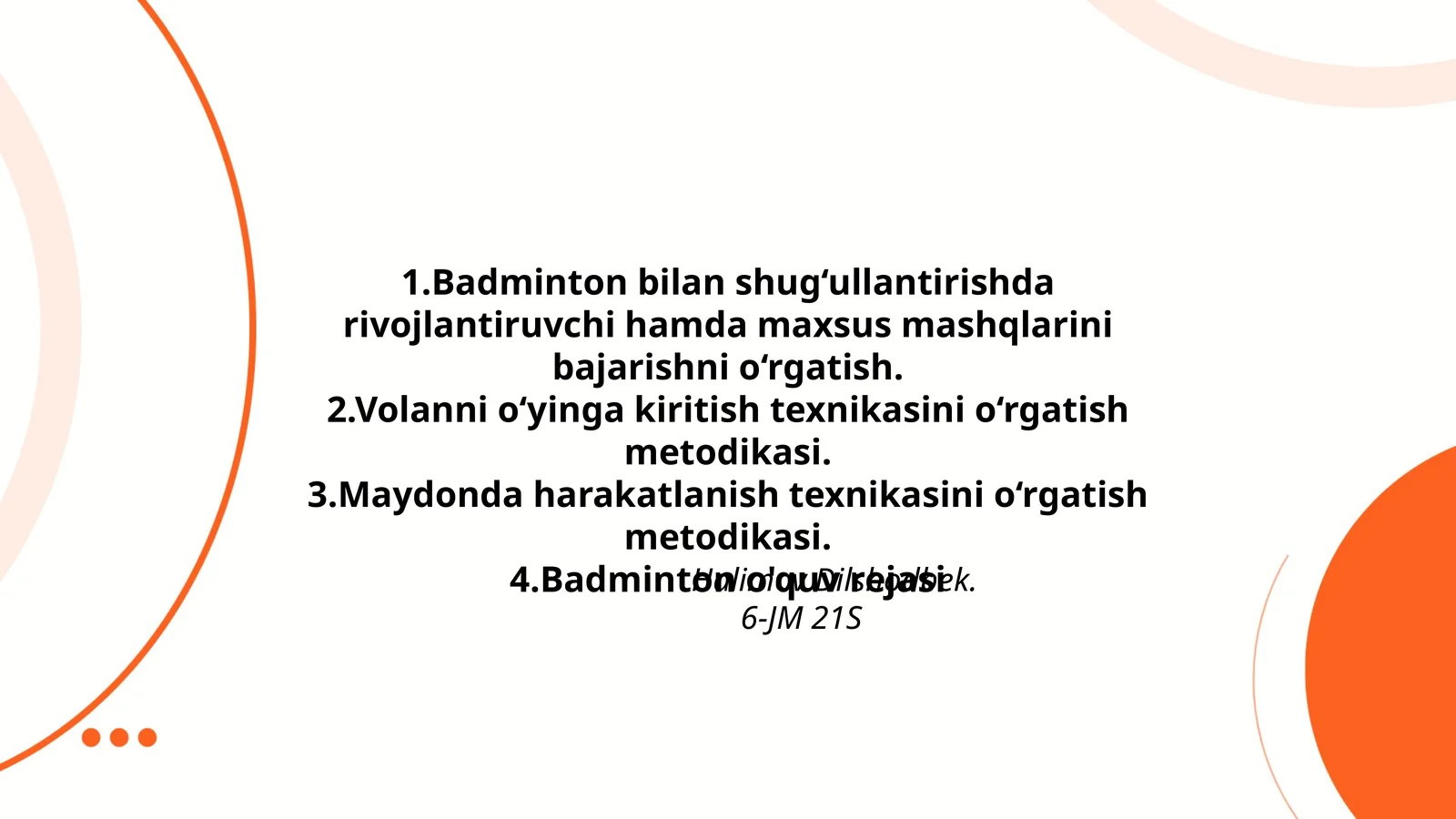 Badminton o'quv rejasi