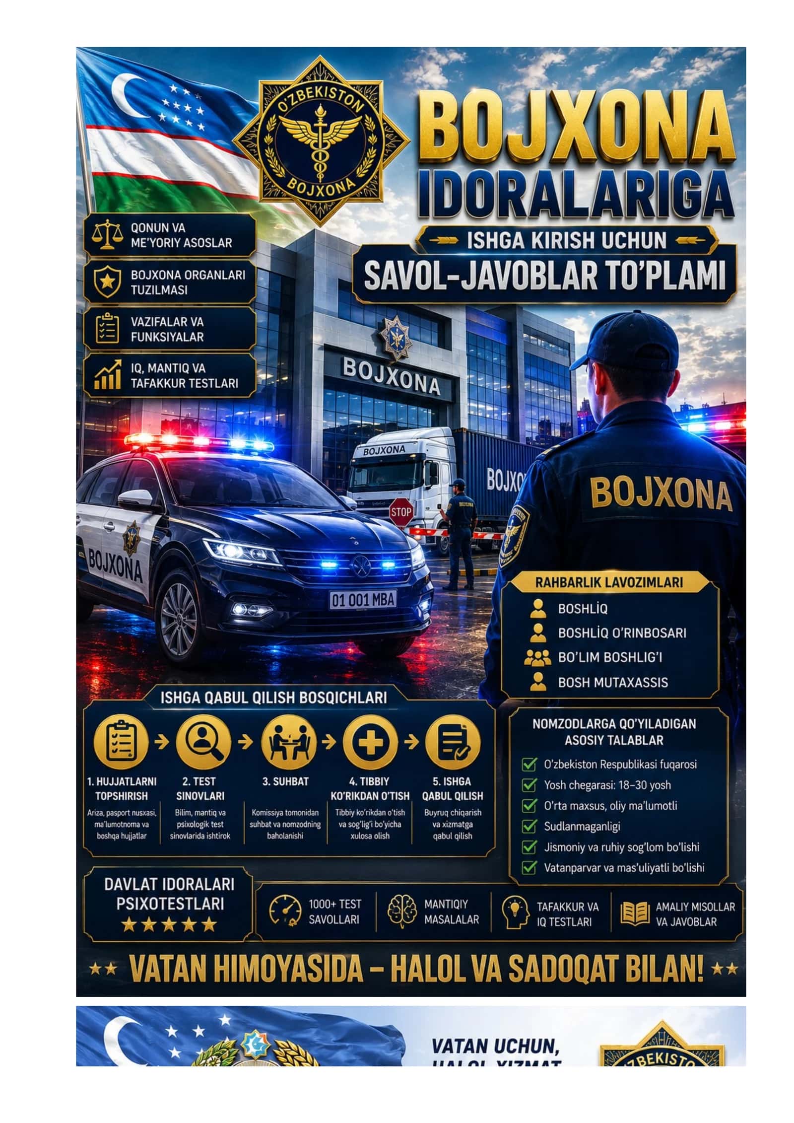BOJXONA IDORALARIGA ISHGA KIRISH test SAVOL-JAVOBLARI
