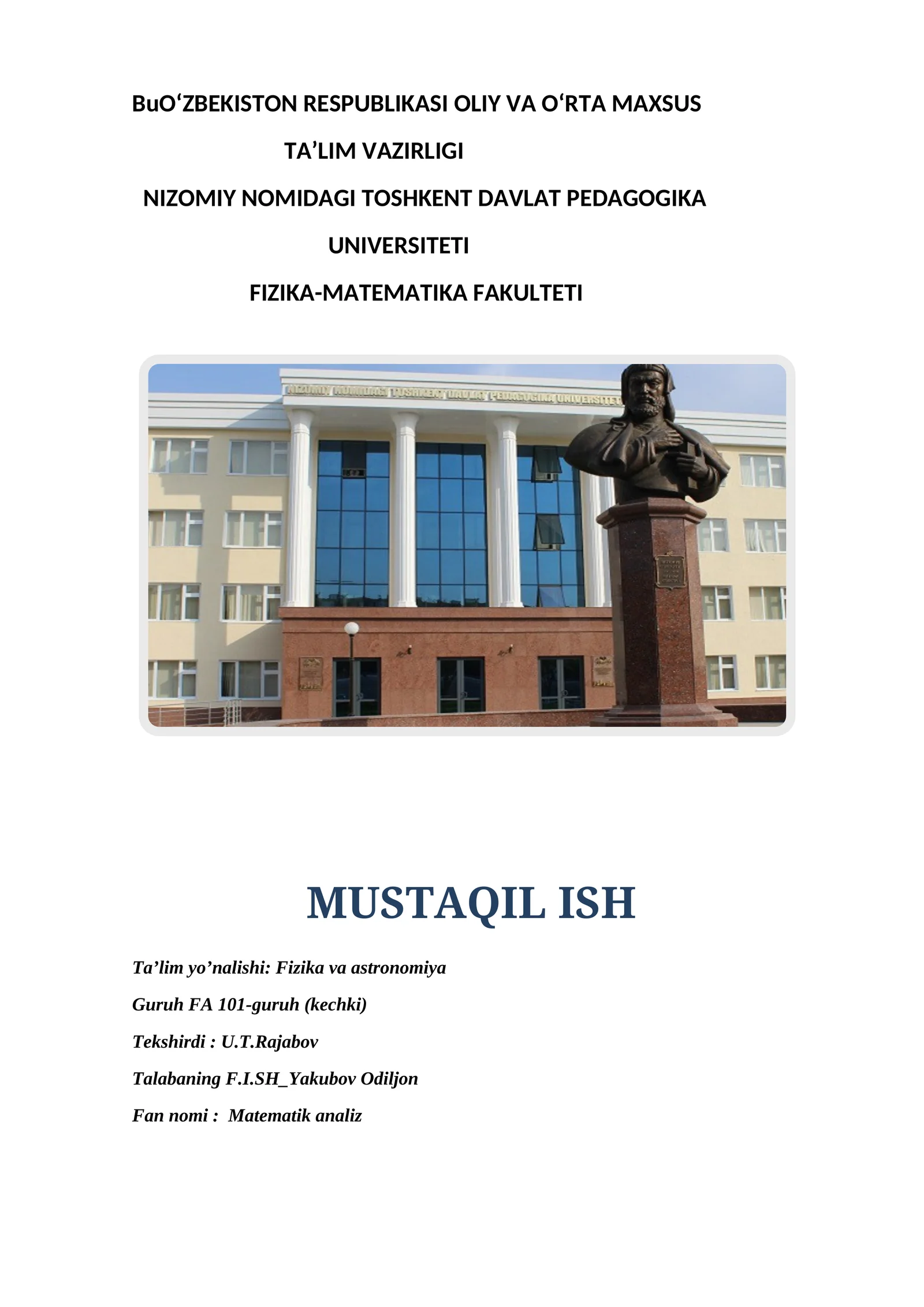 Matematik analiz - Aniqmasliklar va ularni ochishga doir misollar yechish