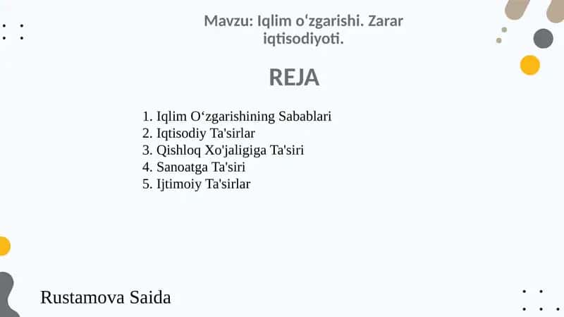 Iqlim o‘zgarishi. Zarar iqtisodiyoti.