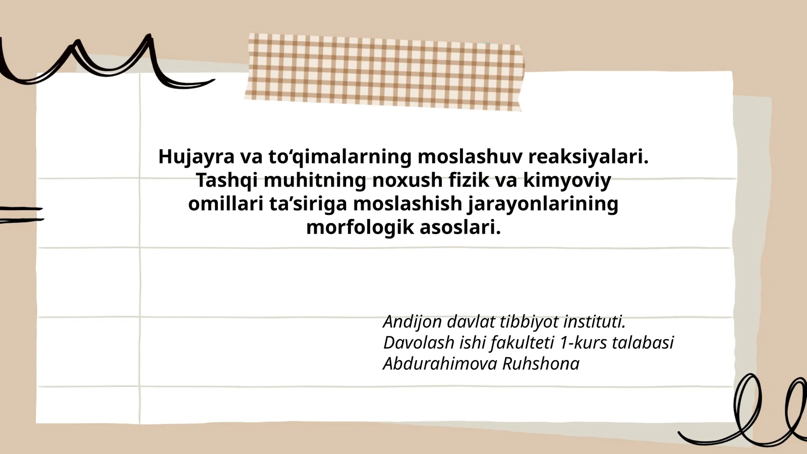Hujayra va to‘qimalarning moslashuv reaksiyalari