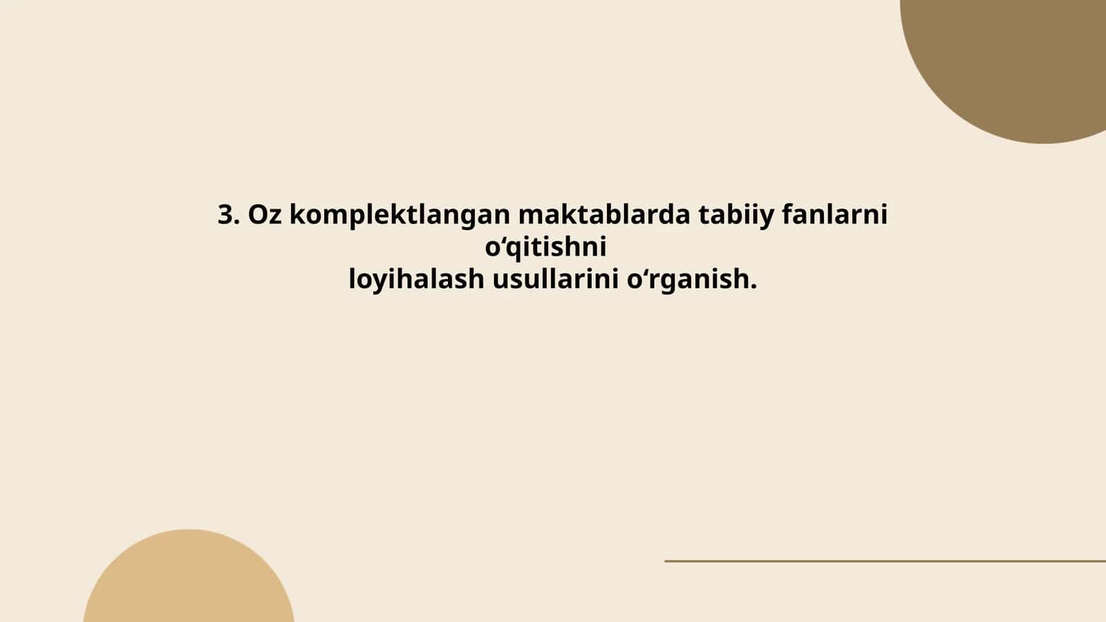 Oz komplektlangan maktablarda tabiiy fanlarni o‘qitishni loyihalash usullarini o‘rganish