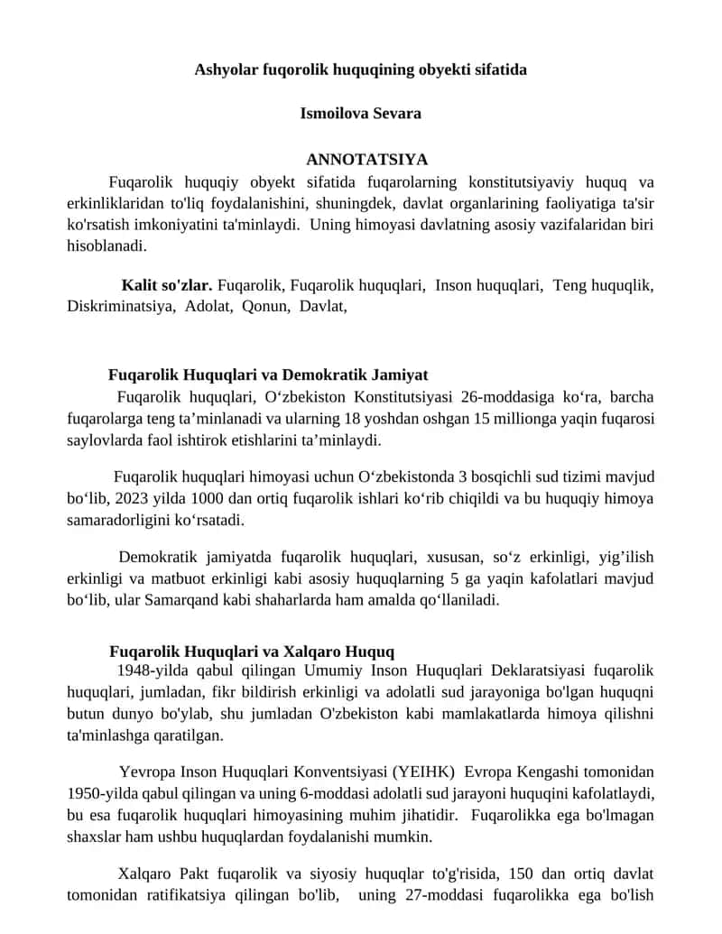 Fuqarolik Huquqlari va Demokratik Jamiyat