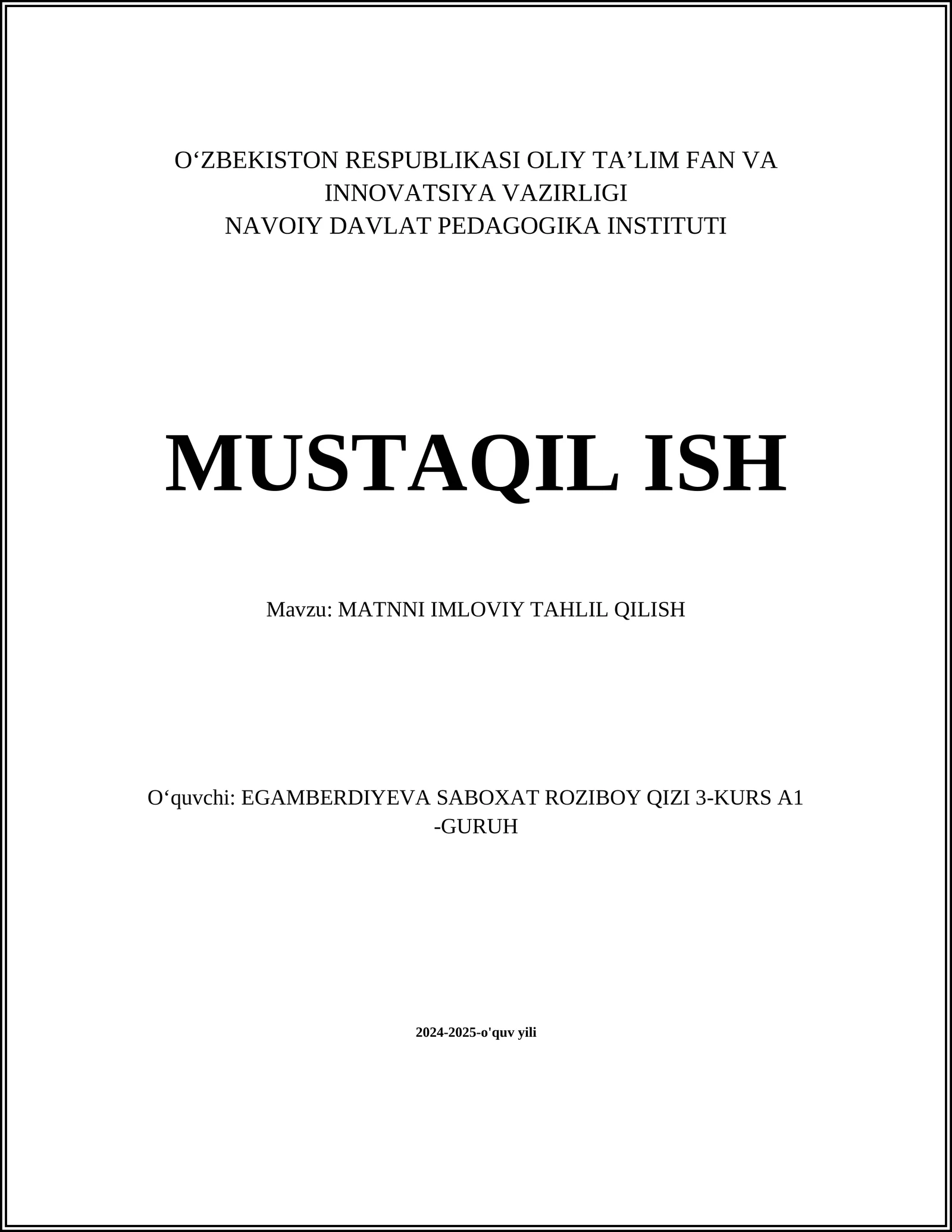 MATNNI IMLOVIY TAHLIL QILISH