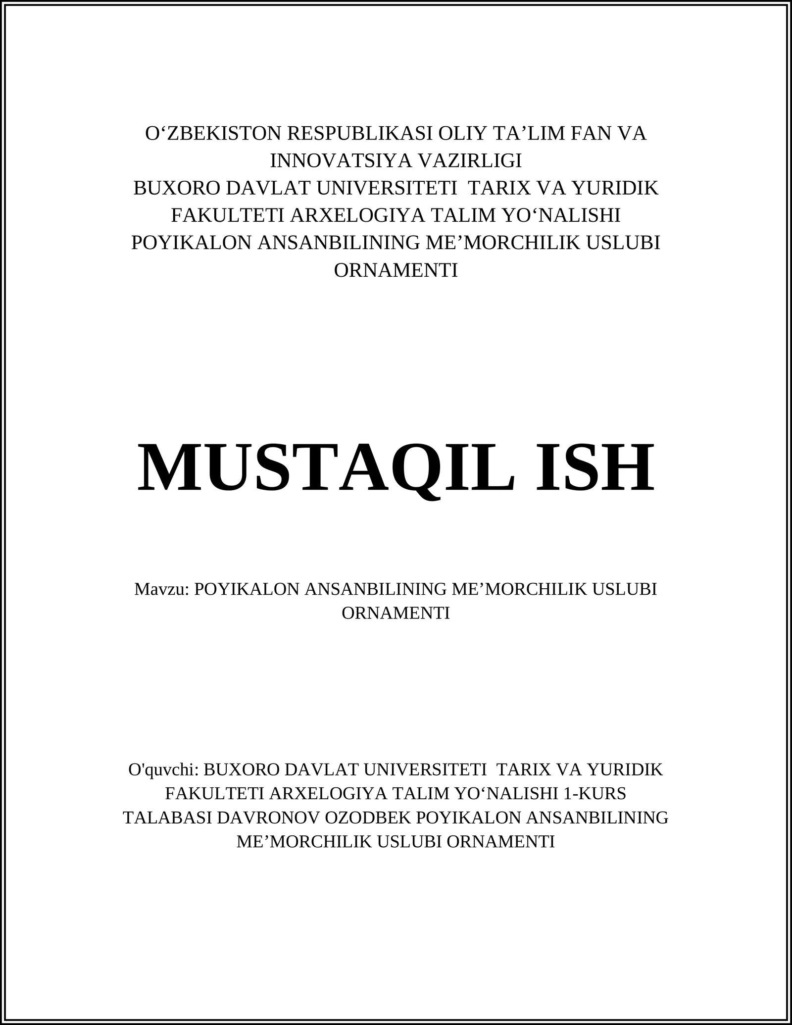 POYIKALON ANSANBILINING MEʼMORCHILIK USLUBI ORNAMENTI
