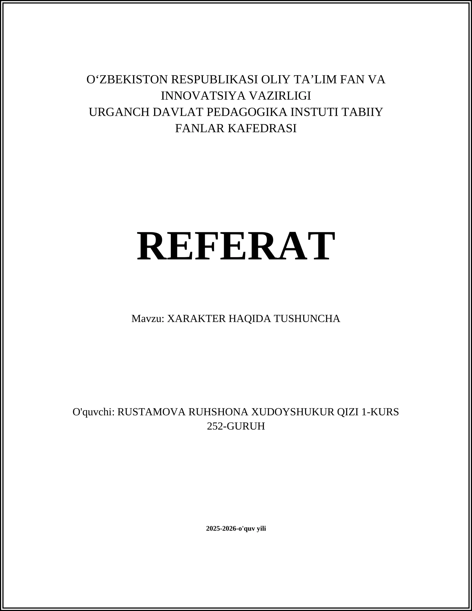 XARAKTER HAQIDA TUSHUNCHA