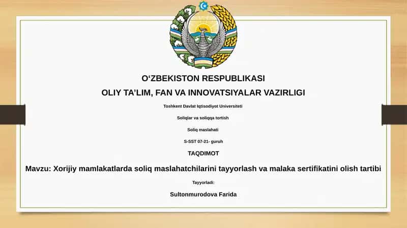 Xorijiy mamlakatlarda soliq maslahatchilarini tayyorlash va malaka sertifikatini olish tartibi