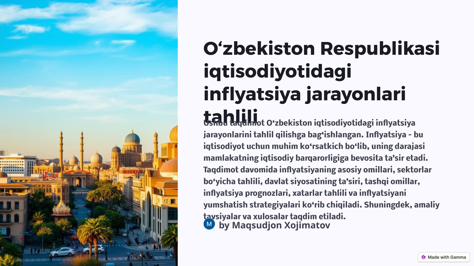 O‘zbekiston Respublikasi iqtisodiyotidagi inflyatsiya jarayonlari tahlili