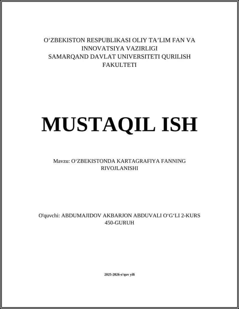 OʻZBEKISTONDA KARTAGRAFIYA FANNING RIVOJLANISHI