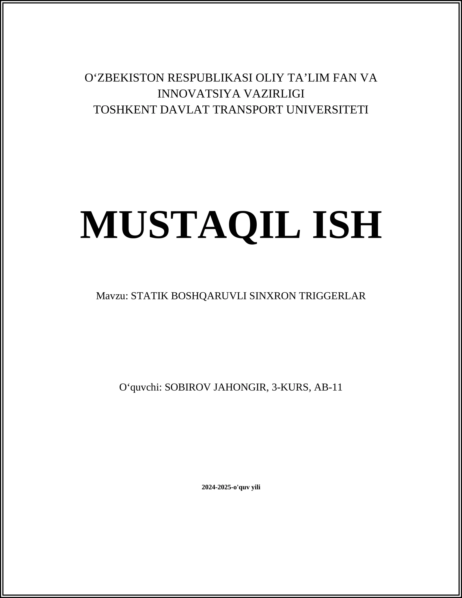 STATIK BOSHQARUVLI SINXRON TRIGGERLAR