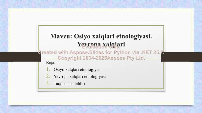 Osiyo xalqlari etnologiyasi. Yevropa xalqlari